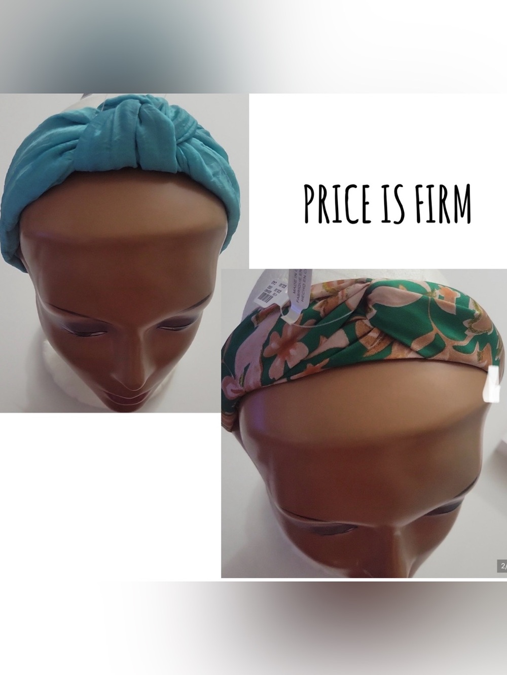 NWT Bundle Anthropologie Knotted Headband Green Floral & Turquioise Solid Moire